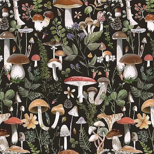 GaliGali Peel and Stick Wallpaper, Contact Paper for Bathroom/Home Decor£¬Black Boho Floral Wallpaper, Mushroom Removable Vinyl Waterproof Self-Adhesive Contact Paper, 17.3"x118", NO.A00121A-3