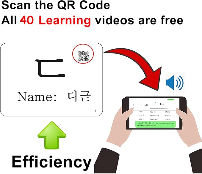 Hangul Korean Alphabet Syllabary Flash Cards for Beginners & Adults - Korean Educational Learning Flash Cards - Learning Video with Pure Pronunciation - Example Sentence & Words