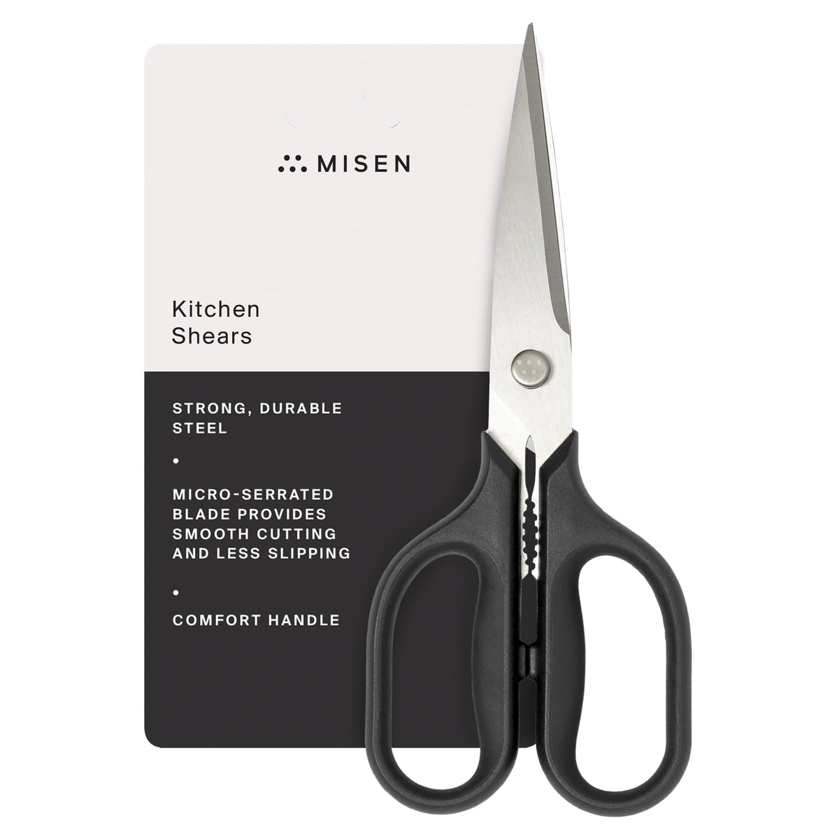 Misen Heavy Duty Kitchen Shears - Stainless Steel, Versatile and Easy Clean Scissors for Meat, Herbs and Veggies - Ambidextrous Comfort Handle - Professional Grade - Black