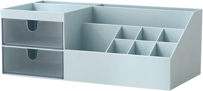 Vanity Makeup Organizer, Cosmetic Storage Organizer/Box, Mini Desk Storage for Office Supplies, Bathroom Counter or Dresser, Blue