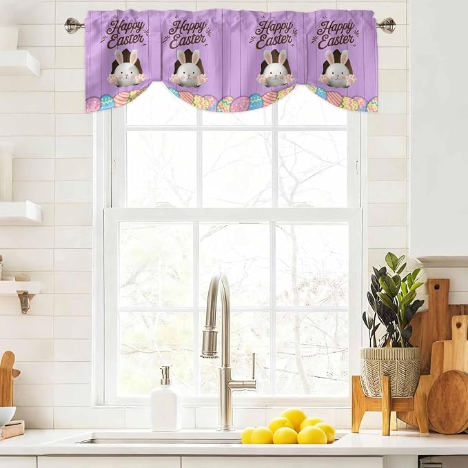 Purple Easter Tie Up Valance Curtains