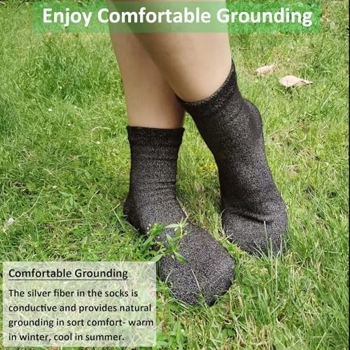 Grounding Socks, Conductive Silver Fiber Crew Socks for Women Men, Earth Connected Socks for Grounding Mat, Sheets, Shoes