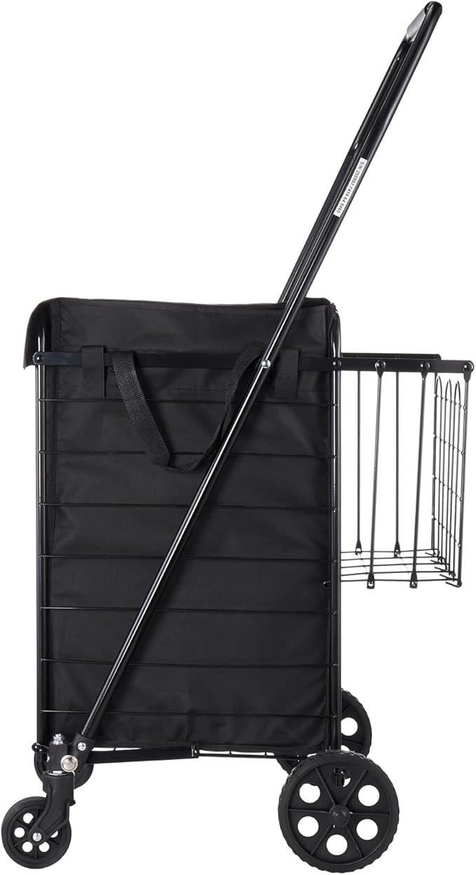 VEVOR Shopping Cart, Folding Grocery Utility Cart with Dual Baskets, Waterproof Liner & Wheels, 100 LBS Large Load Capacity, Heavy Duty Laundry Basket for Laundry, Shopping, Camping, Grocery, Luggage
