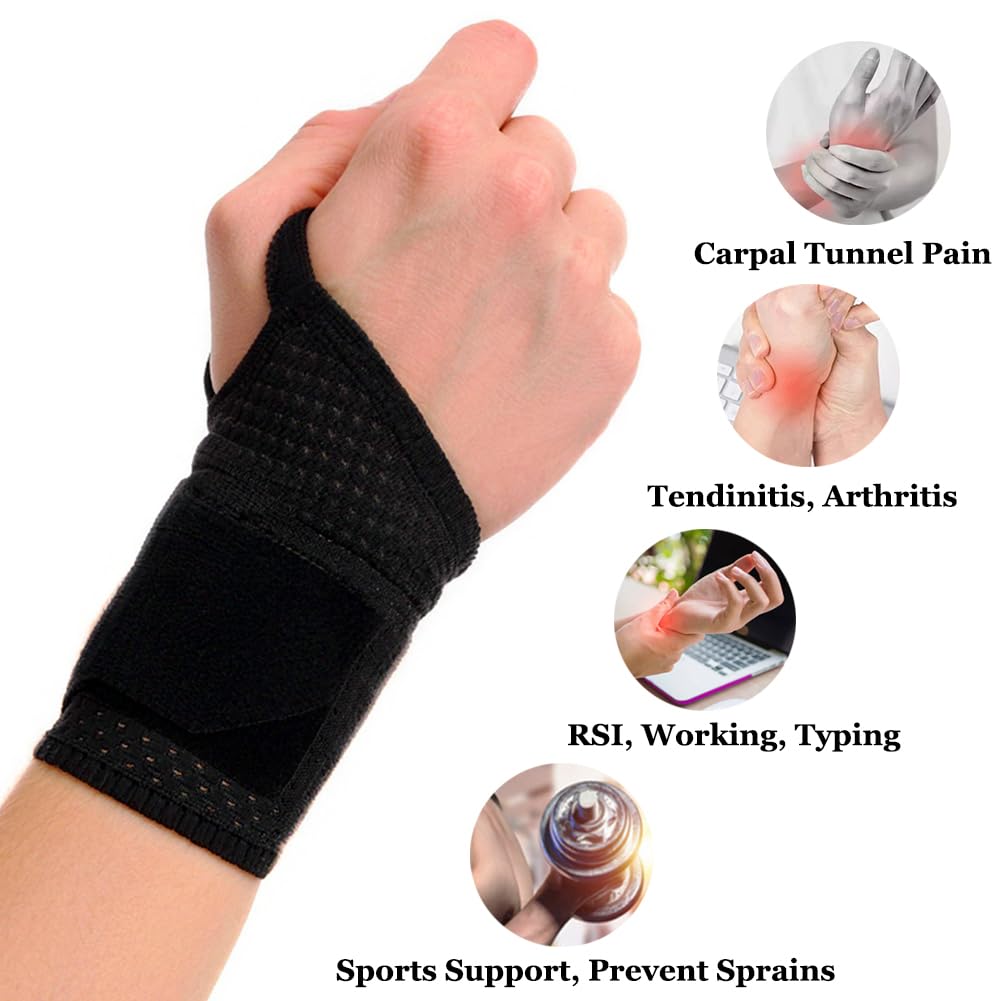 Ultra-Thin Wrist Brace (2Pack), Breathable Mesh Wrist Wraps Support for Tendonitis, Arthritis, Carpal Tunnel Pain Relief, Adjustable Wrist Compression Strap for Workouts & Daily Use, Fits both hands