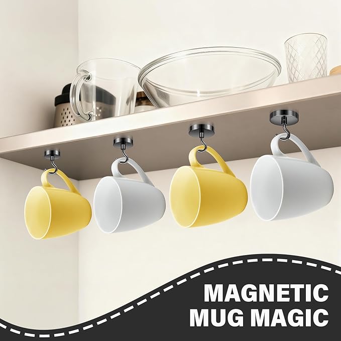 Black Magnetic Hooks, 85lbs Magnet Hooks for Hanging Mugs, Magnetic Key Holder for Fridge, Magnets for Classroom, Grill, Camper Accessories, Beach Vacation Essentials, Office Supplies, 8 Pack
