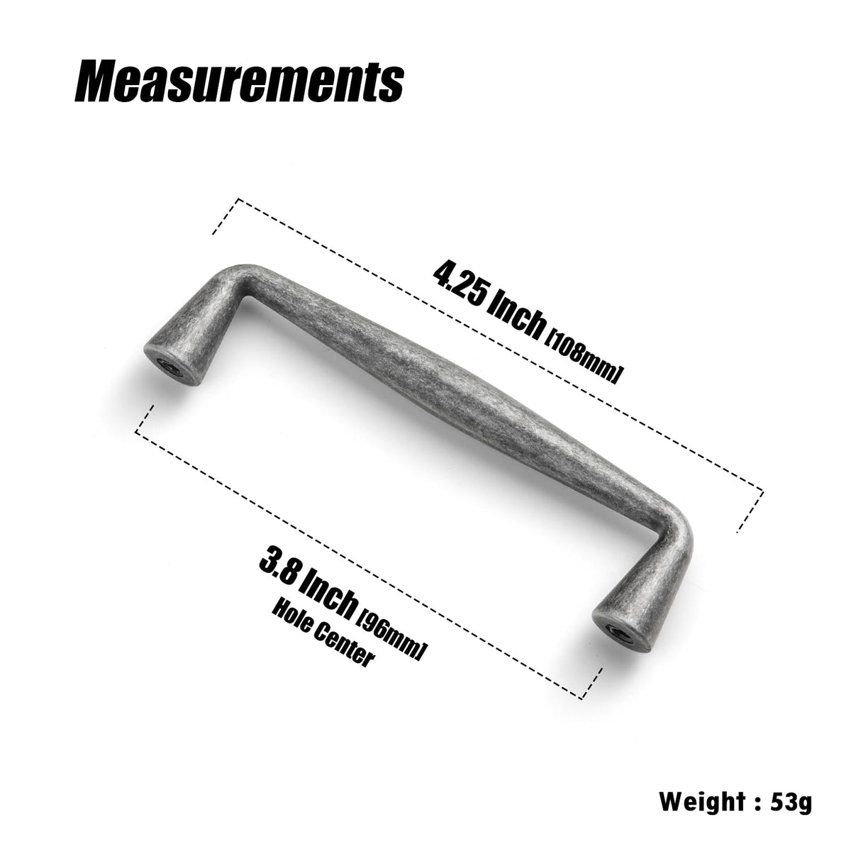 Goo-Ki Weathered Nickel Zinc Alloy Cabinet Handle - 3.78''(96mm) Hole Center Affordable Luxury Cabinet Pull Hardware for Bedroom, Kitchen, 6 Pack……