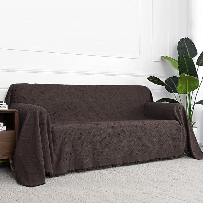 MYSKY HOME Chocolate Geometrical Sofa Covers, Sectional Couch Covers for 2 Cushion Couch Couch Cover Living Room Sofa Throws Sofa Slipcovers for Pets, Kids (Large, 71" x 102", Chocolate)