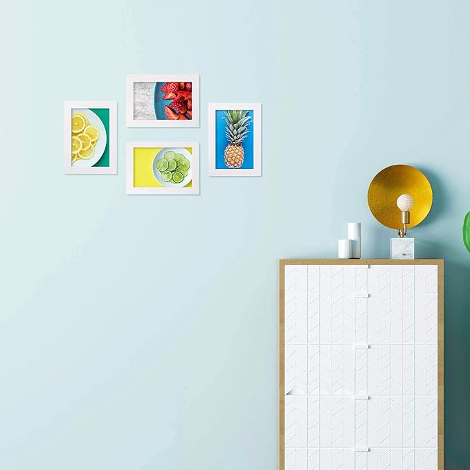 Egofine 4x6 Picture Frame Made of Solid Wood with Plexiglass, Display Pictures 3.5x5 with Mat or 4x6 Without Mat for Tabletop and Wall Mounting, White