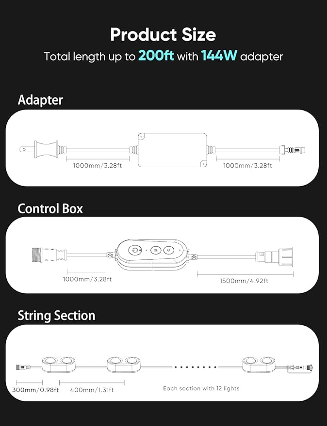 APPECK Permanent Outdoor Lights Pro 150ft, 108W RGBCW Eaves Light with 108 LED Lights, 80lm, Cuttable, 111 Scene Modes, IP67 Waterproof Lighting for Christmas Decoration, Work with Alexa, Black