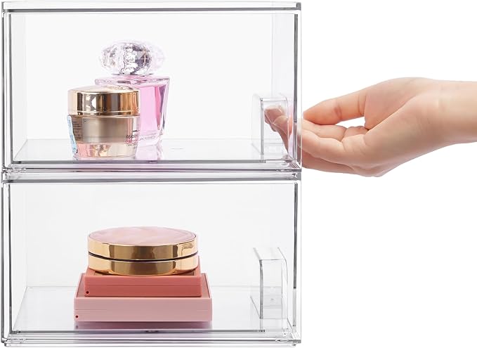 Vtopmart 6 Pack Clear Stackable Storage Drawers, 4.4'' Tall Acrylic Bathroom Makeup Organizer,Plastic Storage Bins For Vanity, Undersink, Kitchen Cabinets, Pantry, Home Organization and Storage