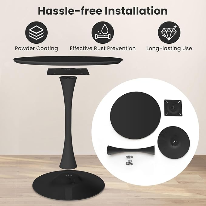 ERGOMASTER 32 Inches Black Round Dining Table, Modern Tulip Kitchen Table for 2 to 4 Person, Metal Round Pedestal Table for Apartment, Small Space, Cafe