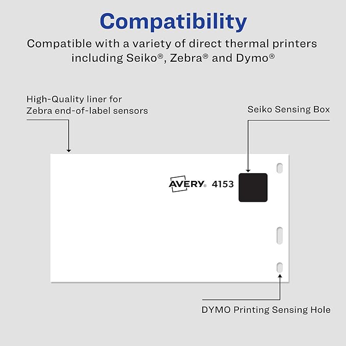 Avery Direct Thermal Shipping Labels, 2-1/8" x 4", White, Comparable to DYMO 30323, 1 Roll of Labels, 140 Total (4153)