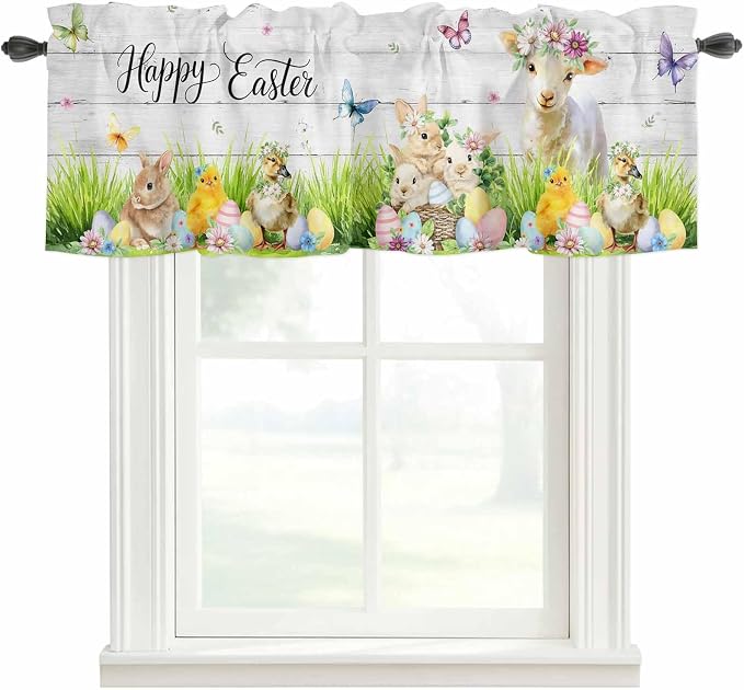 Easter Curtain Valances for Windows, Kitchen Valance Window Treatment, Spring
