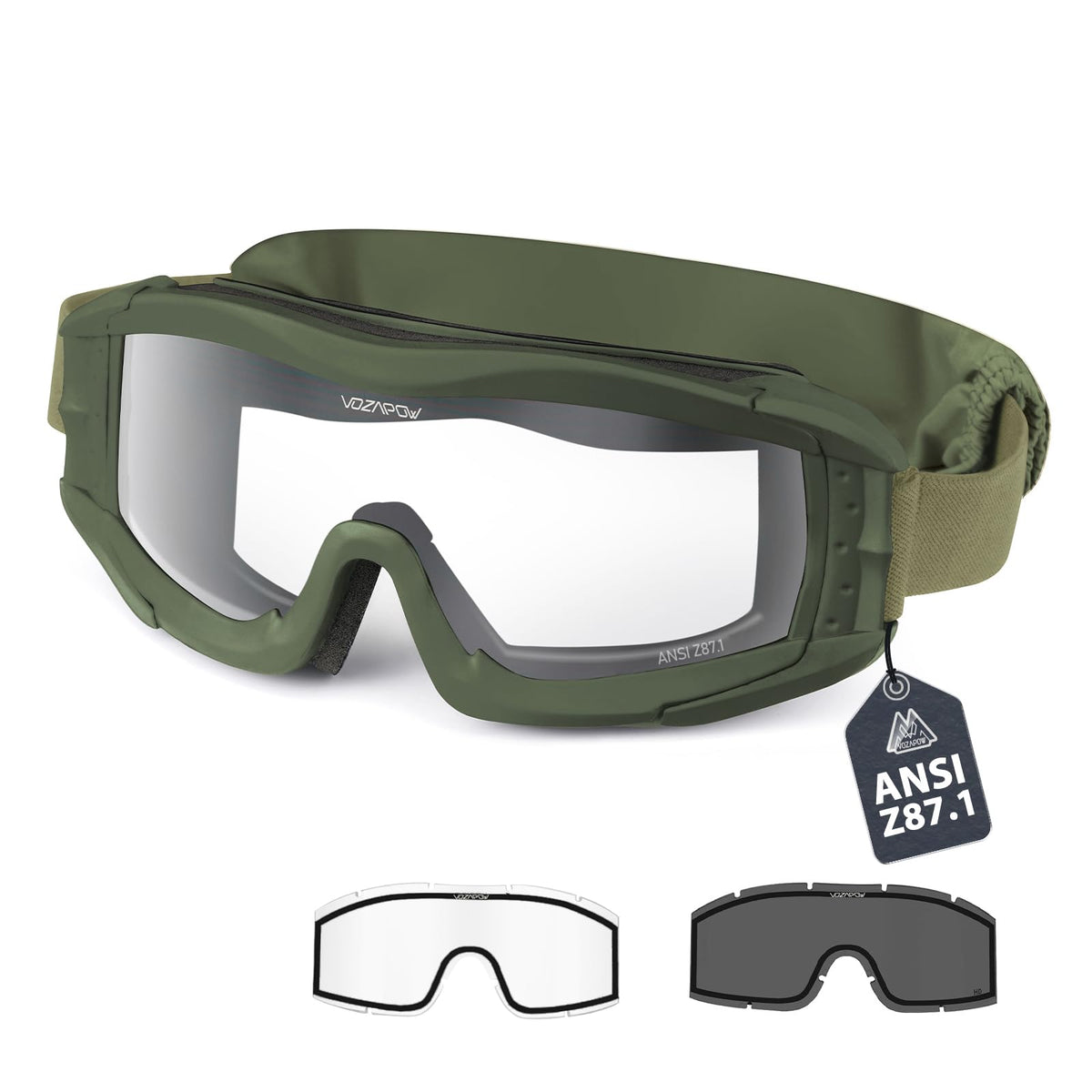 VOZAPOW Airsoft Goggles Anti Fog, Tactical Safety Goggles ANSI Z87+ Rating