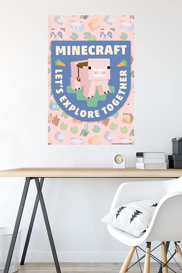 Trends International Minecraft - Let's Explore Together Wall Poster, 34L x 22.4W, Premium Unframed Version