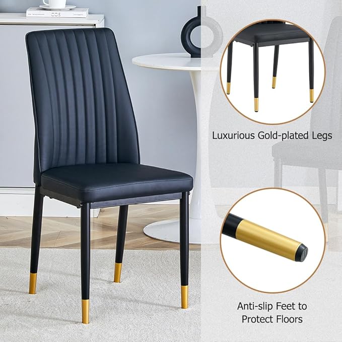 Dining Table Chairs Set for 4, Modern Rectangular Dining Room Table Set PU Leather Upholstered Dining Chairs 55" Dinner Table Set for Kitchen, Dining Room (Dining Table Set for 4, Black)