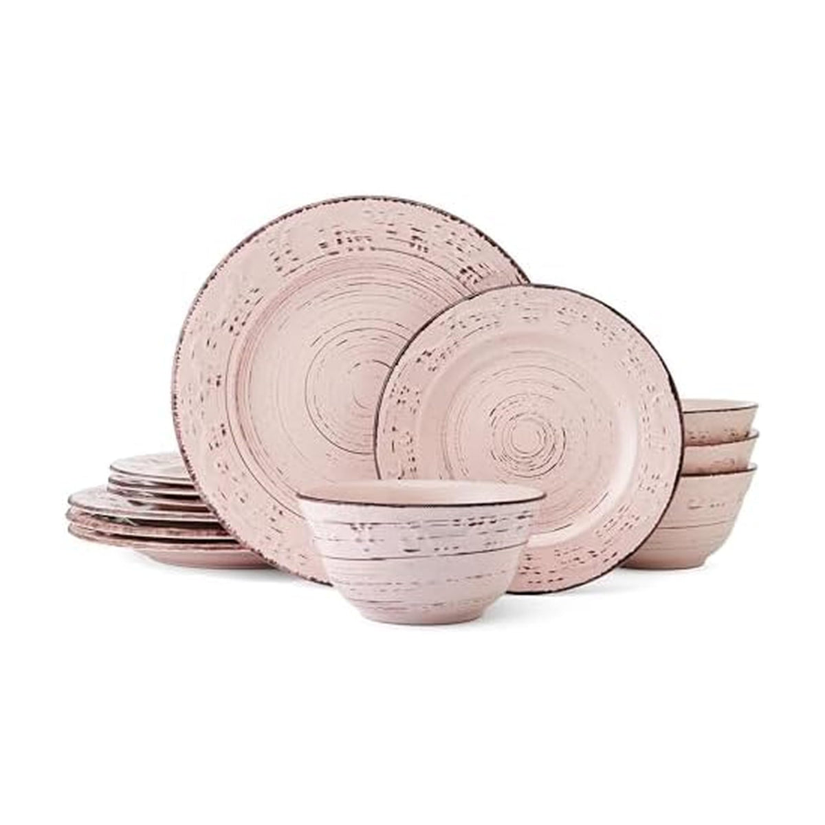 Pfaltzgraff Trellis White 16-Piece Stoneware Dinnerware Set, Service for 4, Distressed White Finish, Microwave & Dishwasher Safe Plates and Bowls