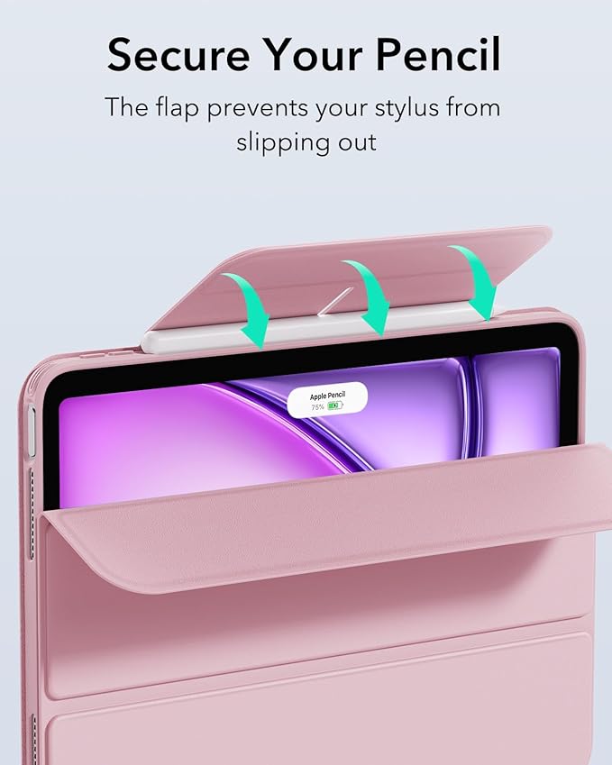 ESR for iPad Air 13 Inch Case M4/M3/M2 (2026/2025/2024) with Pencil Holder, Removable Magnetic Cover, Vertical Stand, Fully Supports Pencil Pro and Pencil(USB-C), Rebound 360 Series, Pink
