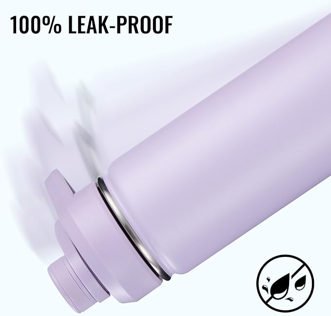 24 oz Insulated Water Bottle with Handle, 304 Stainless Steel Water Bottles with Wide Mouth, Double Wall Vacuum Sports Water Bottle, BPA Free, Keep Cold and Hot, Purple