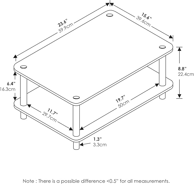 Furinno JUST Coffee Table, 2-Tier Modern Coffee Table with Open Shelf, Toolless Assembly Side Table, for Living Room, Bedroom, Home Office, Plain White