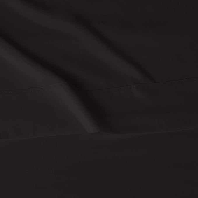 Amazon Basics Lightweight Super Soft Easy Care Microfiber 4 Piece Cozy Comfortable Bed Sheet Set with 14-Inch Deep Pockets, Queen, Black, Solid