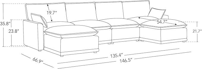 CHITA 147" Oversized Cloud Couch, Modern Modular Sectional Sofa Set for Living Room, 6 Seater U Shaped Sectional Couch, Taupe