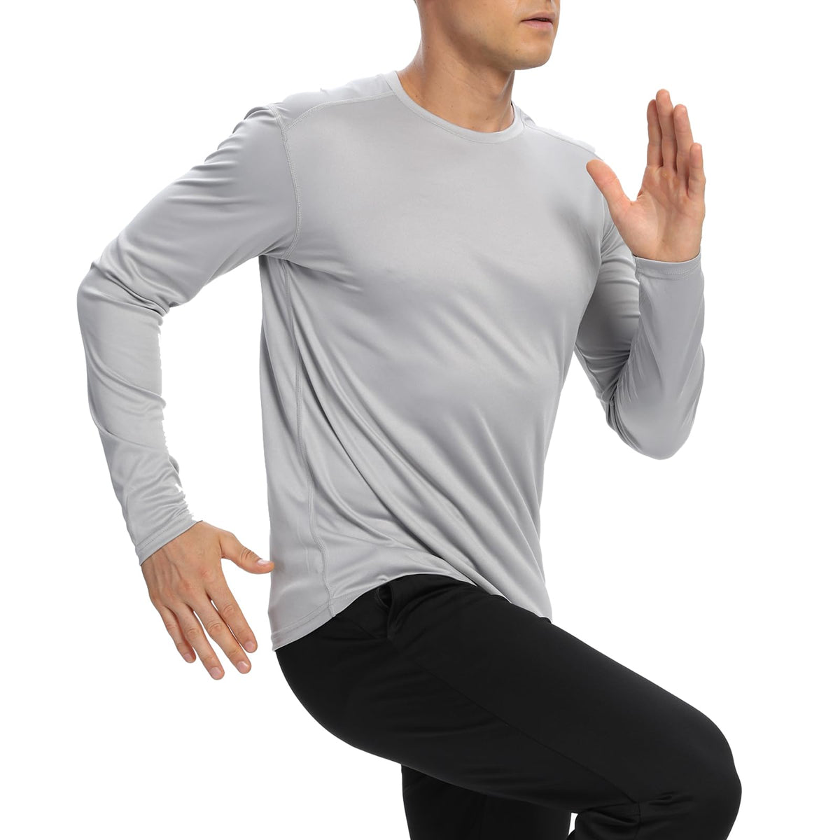 Mens Long Sleeve T Shirts,Athletic Sun Protection UPF 50+ Rash Guard Shirts for Gym,Workout,Running(Light Gray S)