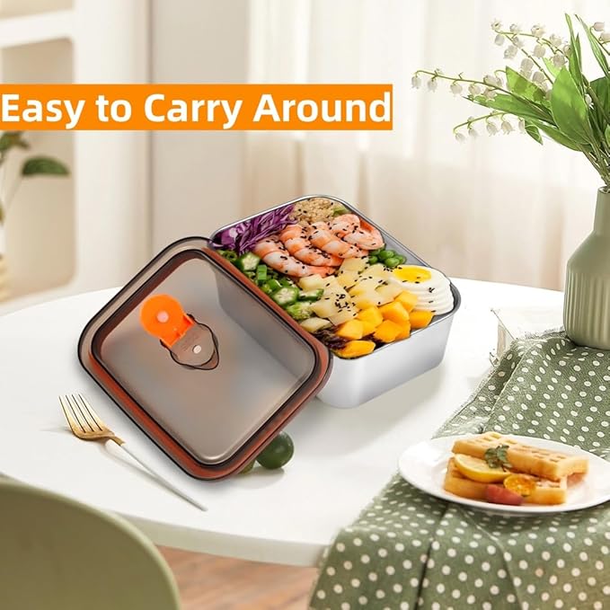 Kichwit Stainless Steel Lunch Box Container with Lid, Pack of 3 Bento Snack Boxes for Work, Travel or Picnics, Dishwasher Safe, 25oz, 45oz, 65oz