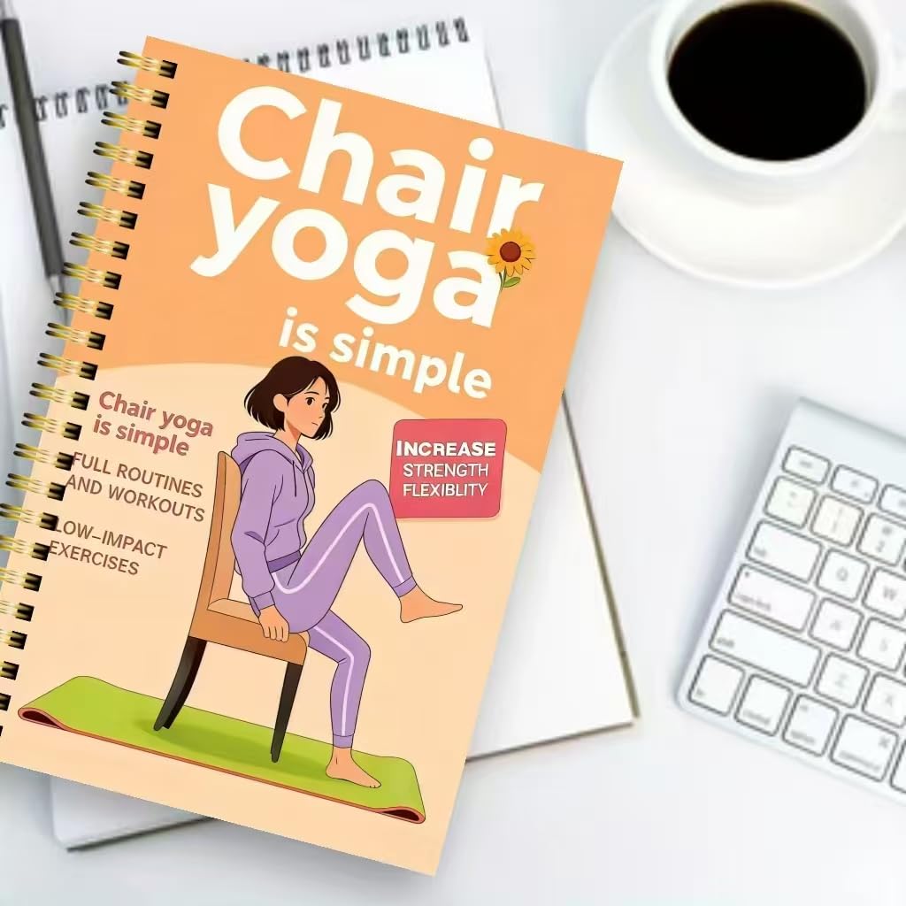 30-Day Chair Yoga Guide Book for Beginners, 60 Workouts for Weight Loss & Flexibility, Spiral Bound Senior Exercise Book (5.5x8.3 Inch, Orange)