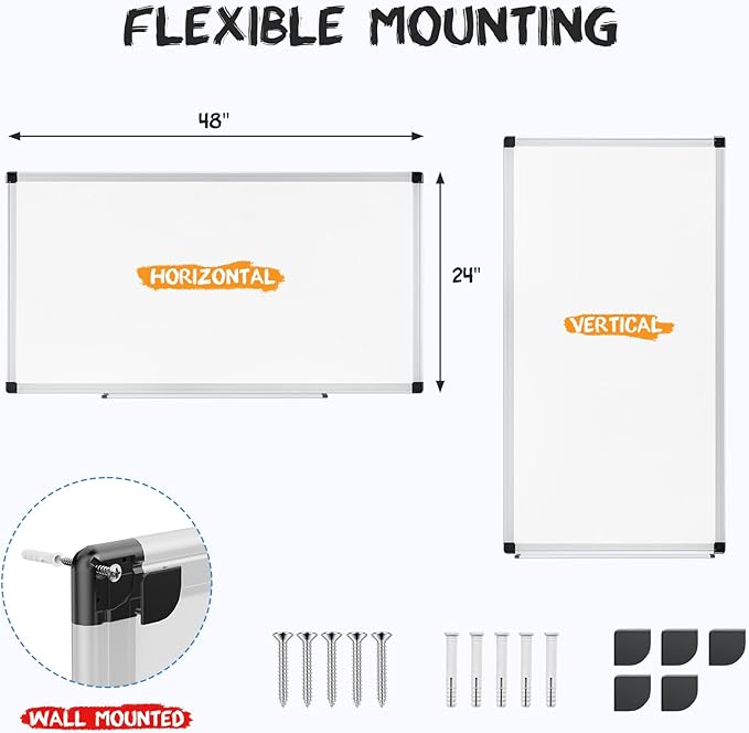 NEWBULIG 48"×24" Magnetic Dry Erase Board – Wall-Mount Whiteboard with Aluminum Frame & Accessory Kit for Office, Home, School