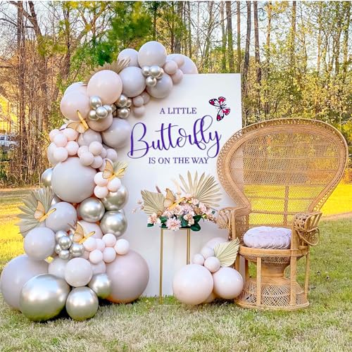 A Butterfly Is On The Way Sign for Backdrop, Baby Shower Large Adhesive Sign Decal Balloons Arch Backdrop Decorations for First Birthday