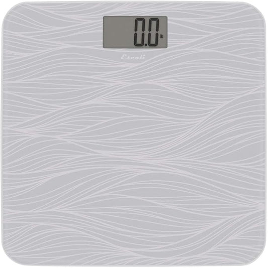 Escali Digital Glass Bath Scale for Body Weight, Bathroom Body Scale, High Capacity of 400 lb, Battery Included, Grey Waves