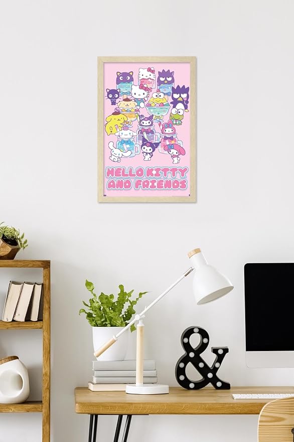 Trends International Hello Kitty and Friends: 24 Summer Fresh - Group Wall Poster, 22.4L x 14.7W, Blonde Framed Version