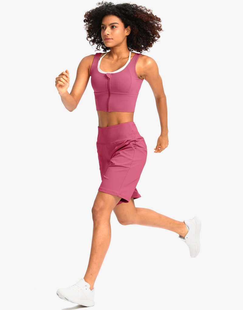 G Gradual Women's Bermuda Long Shorts with Pockets 7" High Waisted Knee Length Shorts for Women Walking Athletic Workout(Briar Rose-L7,S)
