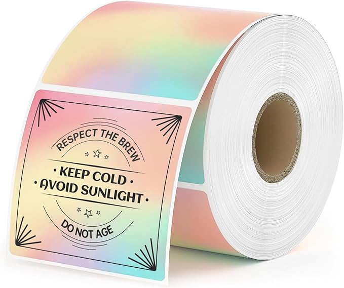 MUNBYN 2x2 Thermal Sticker Labels, Rainbow Color Square Thermal Labels for Small Business, Logo Design, Baking, 500 Sheets/1 Roll