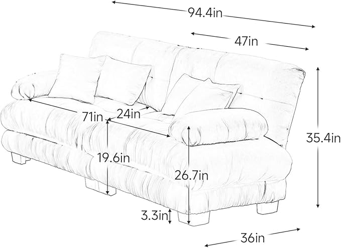 94.4” Loveseat Sofa, 2 Seater Modular Sectional Sofa, Pink Large Sectional Fluffy Couch Set, Chenille Cloud Couch with 4 Pillows, Deep Seat Sofas for Living Room