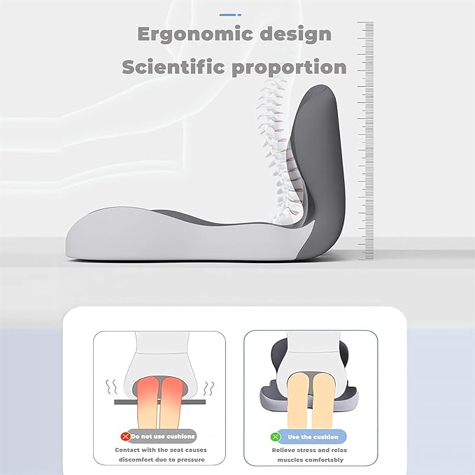 Memory Foam L-Shaped Integrated Seat Cushions for Car Truck Driver Ergonomic L Shape Lumbar Cushion Sciatica Back Pain Relief Office Chair Butt and Back Support Pillow Long Driving Booster Seat (F1)