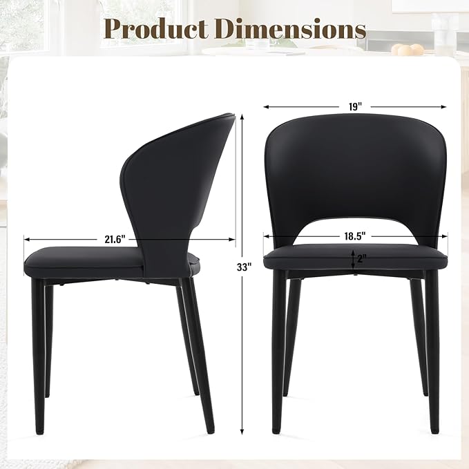 Homcosan Dining Chairs Set of 2, Modern Kitchen Chairs with Cross Structure & Exquisite Piping Design, Easy Assembly, Faux Leather Dining Room Chairs for Living Room Lounge, Bedroom, Black