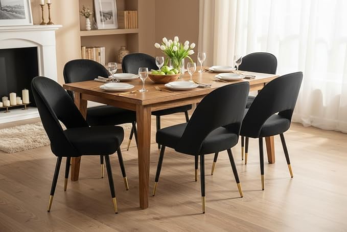 DUOMAY Modern Dining Chair Set of 6 with Open Back, Velvet Upholstered Armless Chair with Metal Frame Side Chair for Kitchen Dining Room Living Room, Black