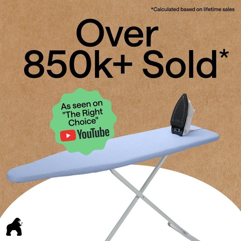 GORILLA GRIP The Original Ironing Board Cover and Pad, Silicone Coating, 400°F Scorch Resistant Thick Padding, Heavy Duty Iron Covers Standard Boards, Hook and Loop Fastener Strap, Blue 18x49