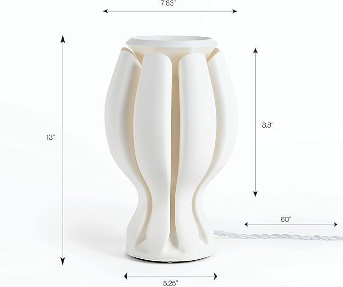 JONATHAN Y 13" White Flower 3D Printed Table Lamp, Dimmable LED Bedside Lamp for Bedroom, Coastal Tropical Nightstand Light, Modern Bohemian Desk Lamp for Living Room (USA1005B)