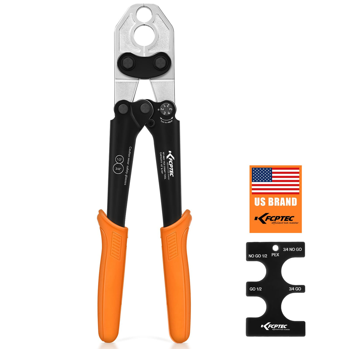 KF CPTEC PEX Crimping Tool 1/2 & 3/4 Inch Combo, PEX Crimp Tool for Copper Crimp Rings with Go/No-Go Gauge, Meets ASTM F1807 Standard, Durable PEX Plumbing Tool