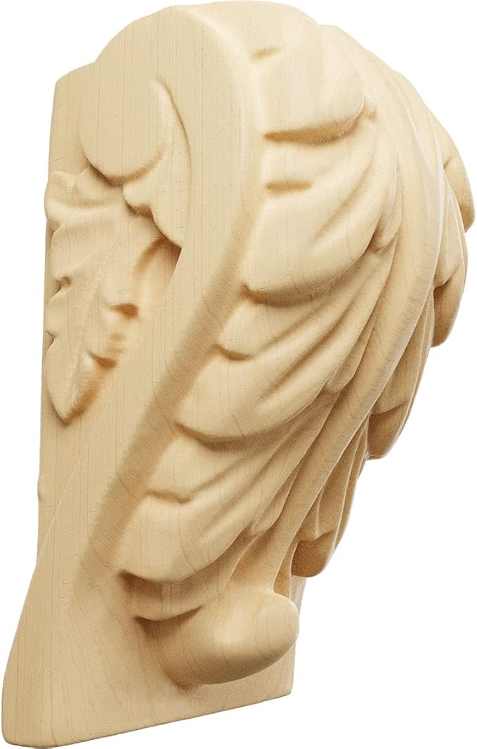 Ekena Millwork CORW01X01X03BAMA Mini Acanthus Leaf Block Wood Corbels, 1 3/4"W x 1 1/2"D x 3"H, Maple