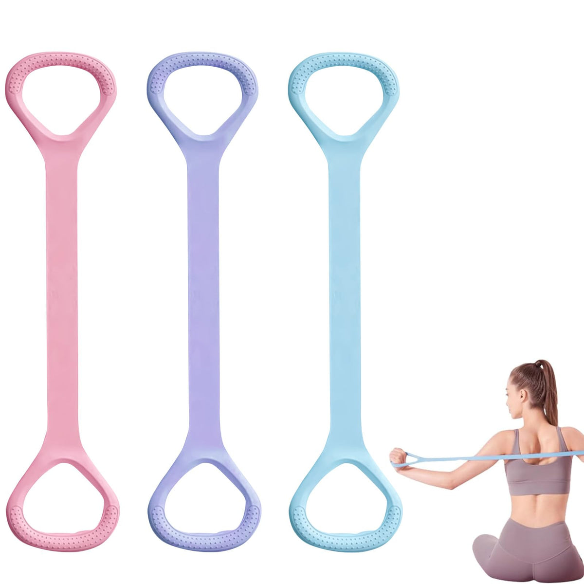 Figure 8 Resistance Bands for Yoga Pilates and Fitness Elastic Stretching Resistances Band for Arms, Back, Shoulders, and Chest Workouts, Versatile Pilates Equipment for Women and Men (3 Pack)