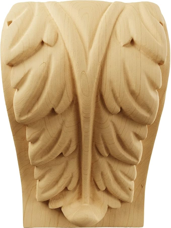 Ekena Millwork CORW04X03X06BAAL Large Acanthus Leaf Block Wood Corbels, 3 3/4"W x 3 1/4"D x 6"H, Alder