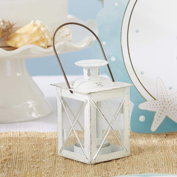 Kate Aspen Decorative Lanterns - Set of 12 - Luminous Distressed Metal Lantern Candle Holders for Wedding, Home Decor and Party - 4.5" H (6.5" H with Handle) – White