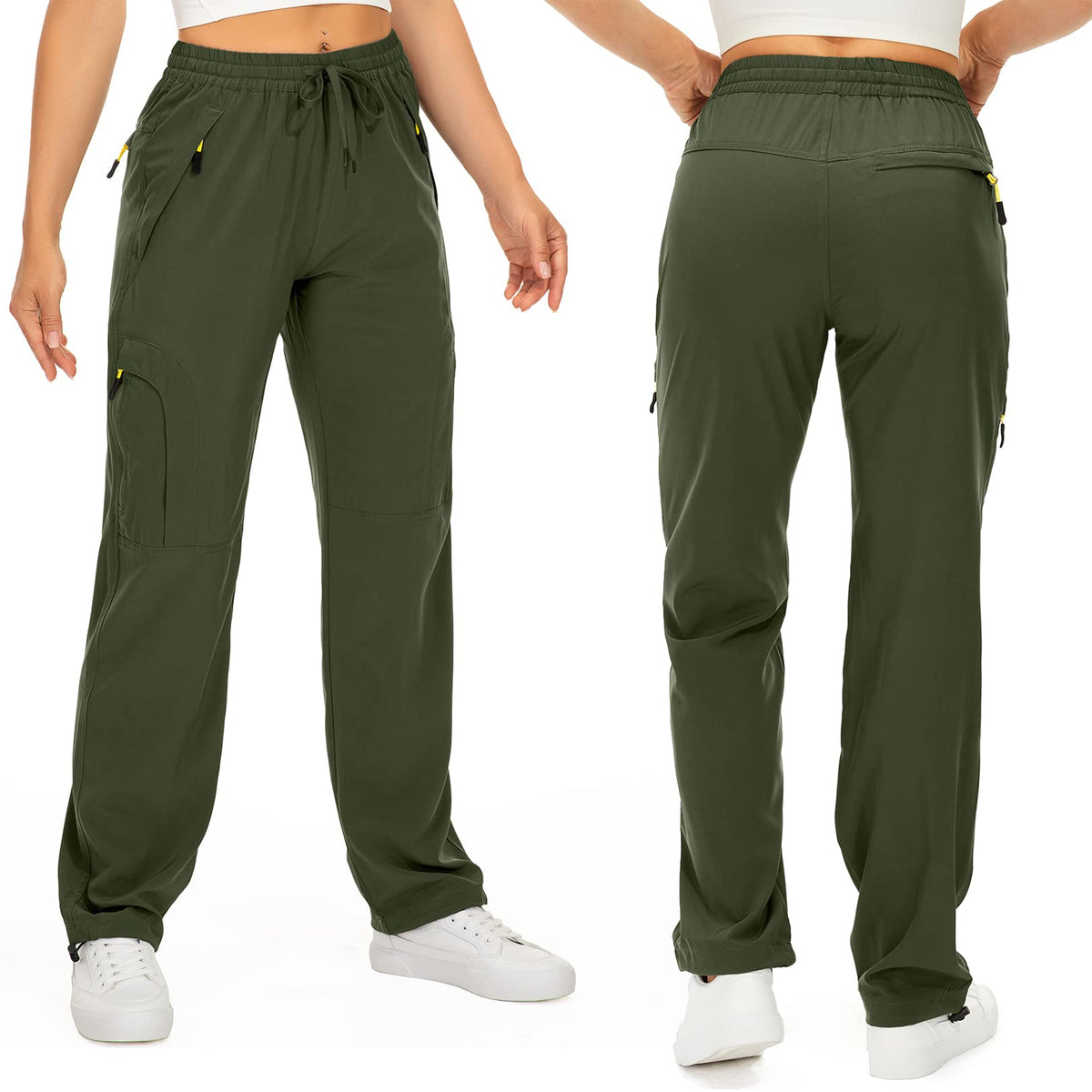Toomett Women's Hiking Pants Safari Quick Dry UPF 50 Travel Golf Pants Lightweight Camping Work Cargo Pants Zipper Pockets,6608,Army,XL