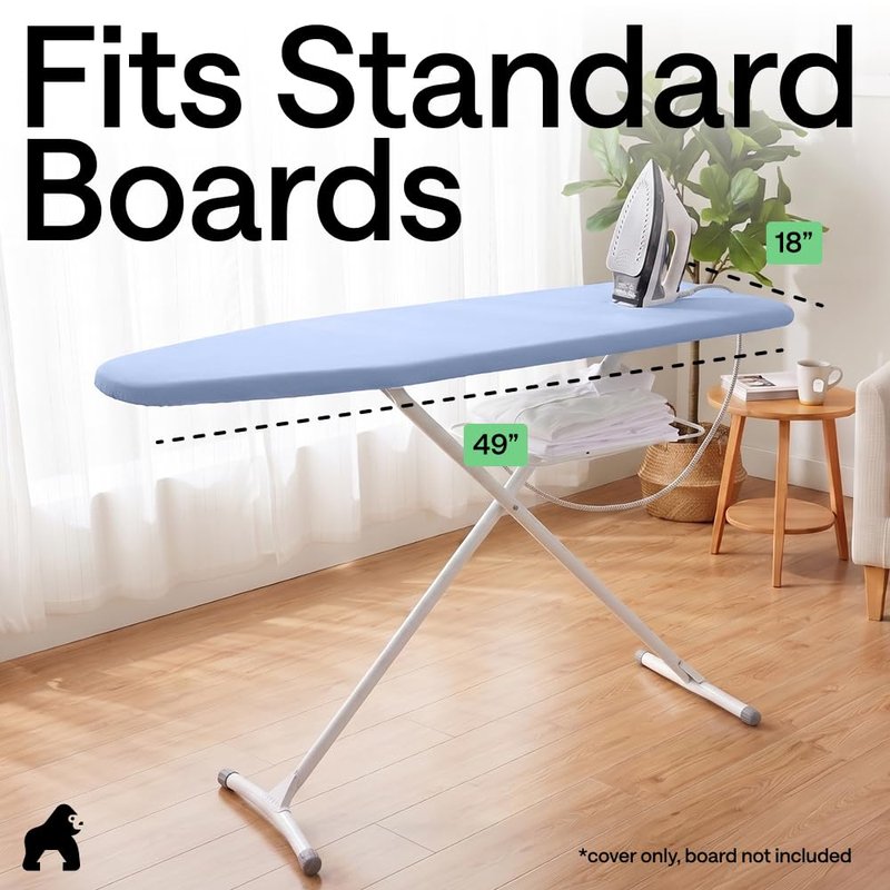 GORILLA GRIP The Original Ironing Board Cover and Pad, Silicone Coating, 400°F Scorch Resistant Thick Padding, Heavy Duty Iron Covers Standard Boards, Hook and Loop Fastener Strap, Blue 18x49