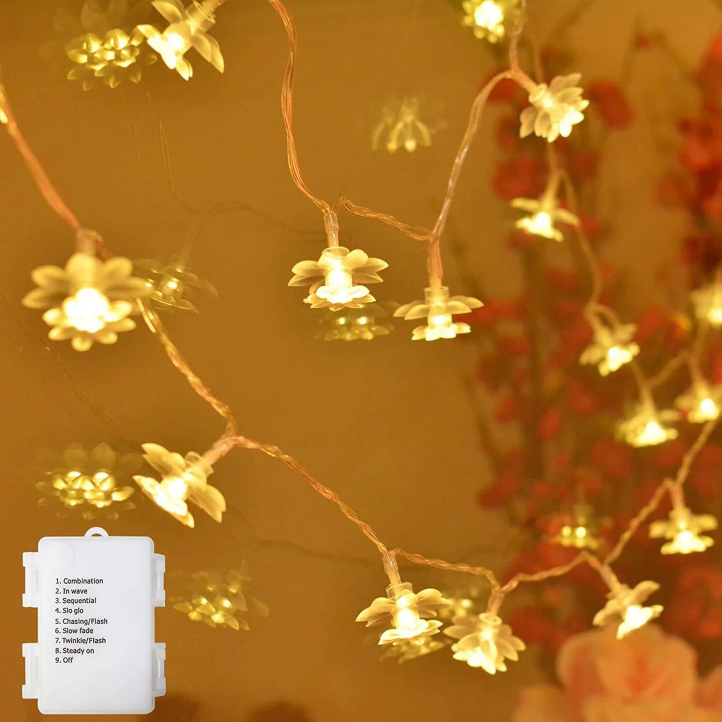 echosari Flower String Lights Battery Operated, 158" Lotus Flower Fairy Lights with Auto Timer 8 Modes, Soft Rubber Flowers String Lights Waterproof for Kids' Room Garden Patio Décor (Warm White)