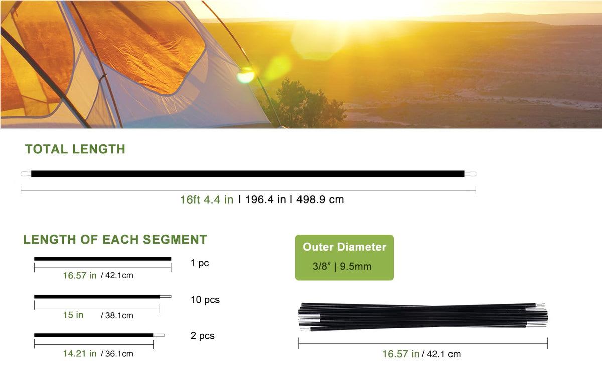 BRILLIANCE4U Tent Poles Replacement, Pre-Assembled Aluminum 7001 T6 Heated Tent Rod (16ft 4.4 in 1 Pole)